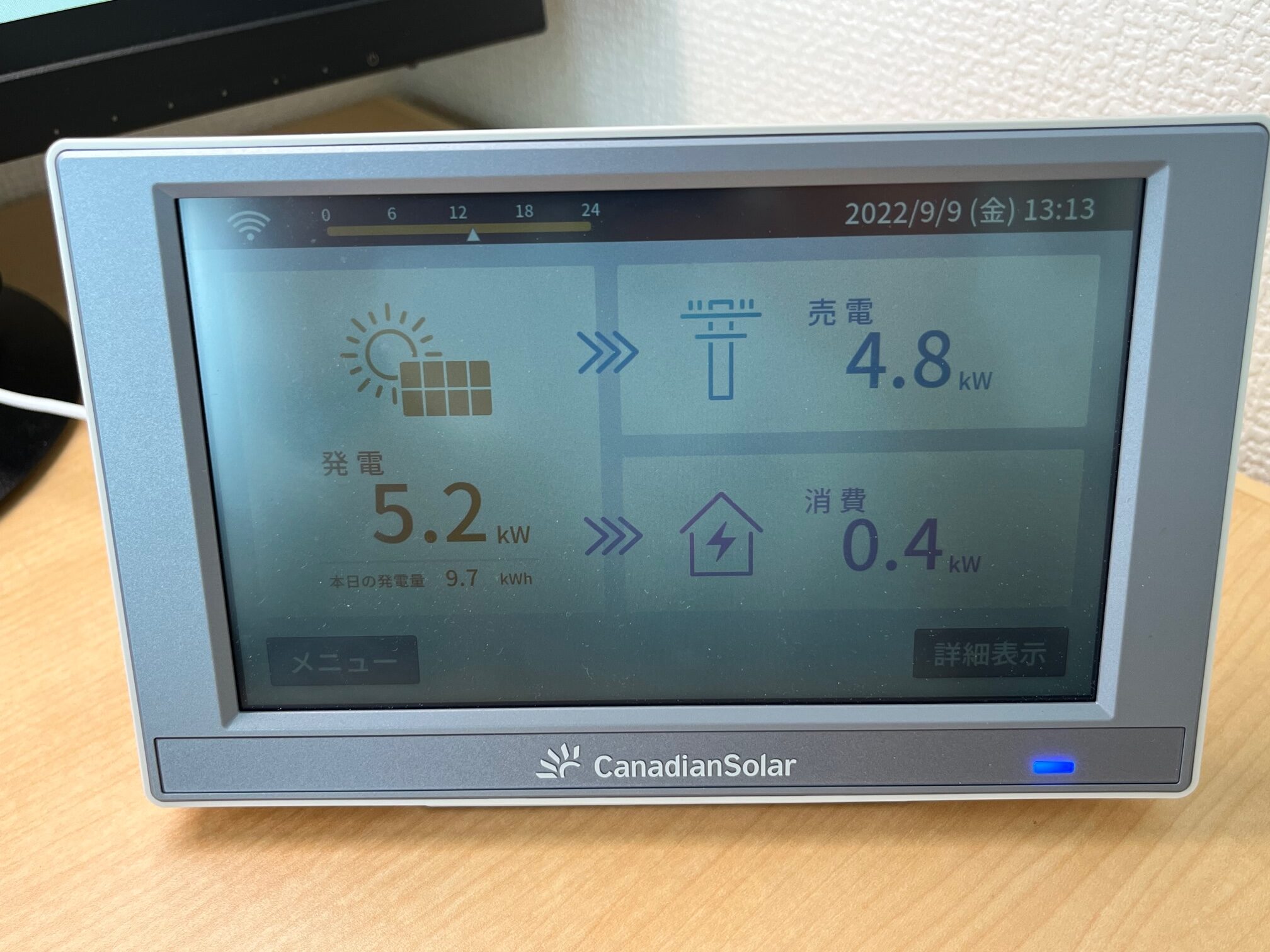 カナディアンソーラー製の太陽光発電システムの表示用モニター 